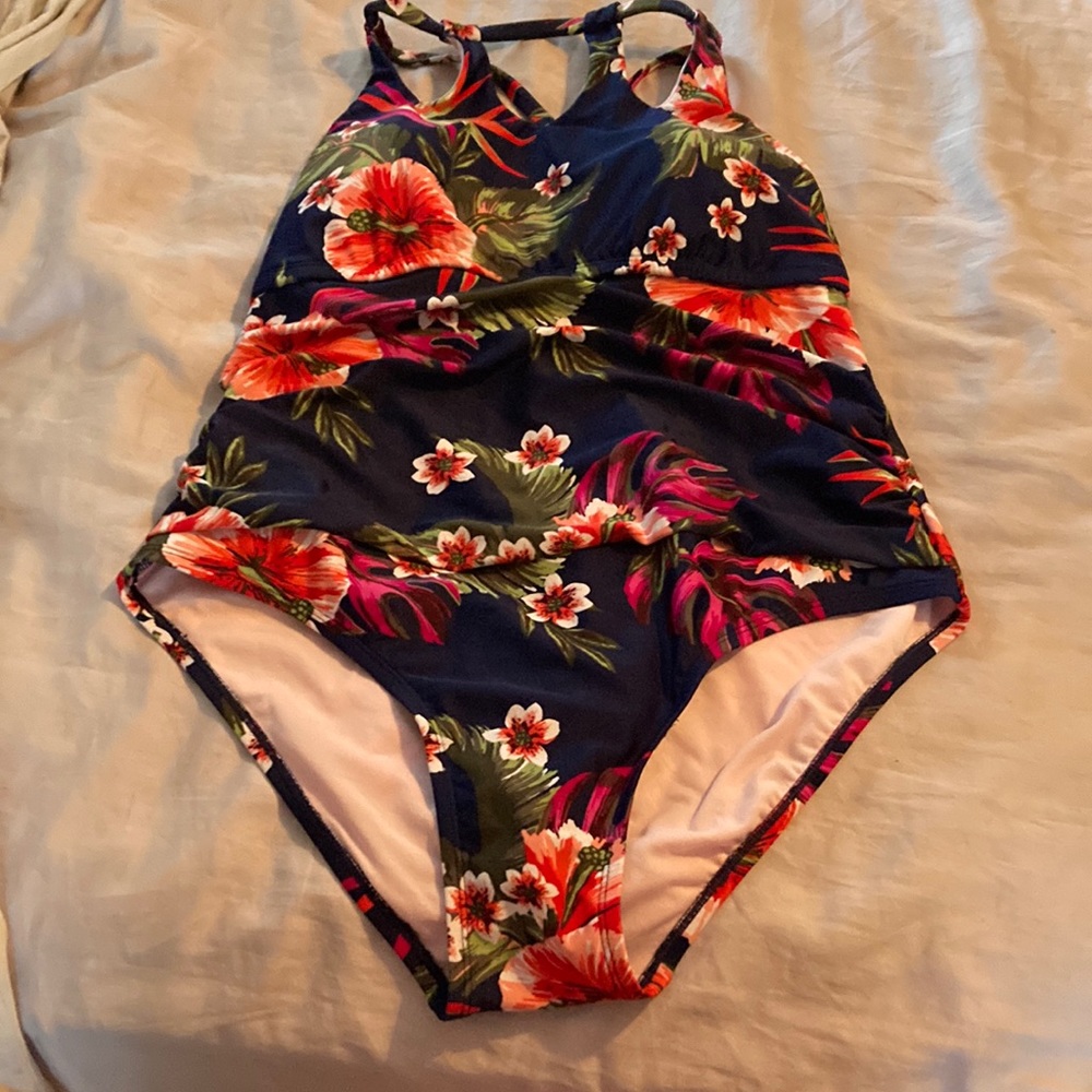 Ladies Navy/Dark Royal Blue Tropical Kona Sol Swimsuit